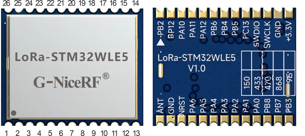 Определение контактов SOC-модуля LoRa-STM32WLE5 Определение контактов SOC-модуля LoRa-STM32WLE5