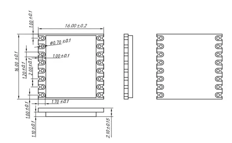 Механические размеры беспроводного модуля LoRa 433/470 МГц LoRa1278-C1