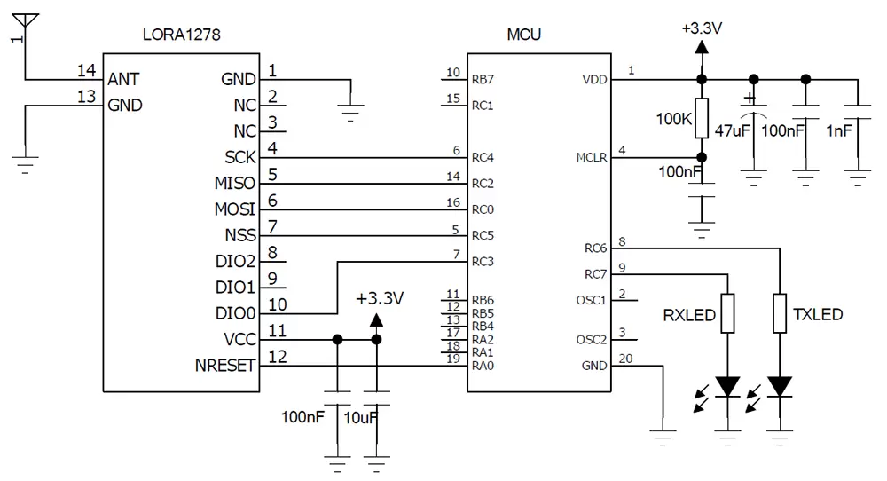 Схема применения беспроводного модуля LoRa 433/470 МГц LoRa1278