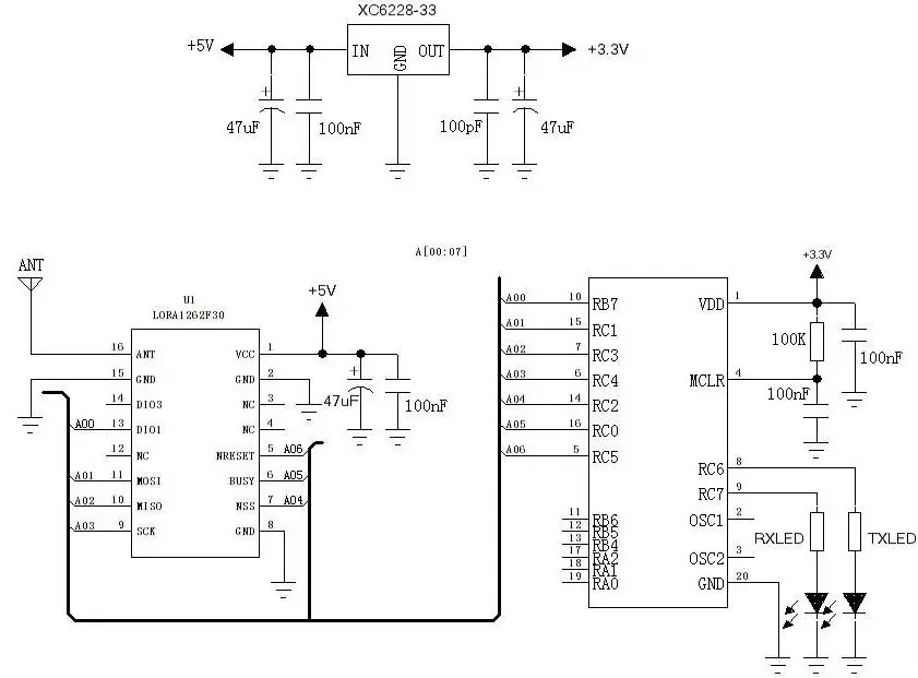 Схема применения беспроводного модуля LoRa1262F30.