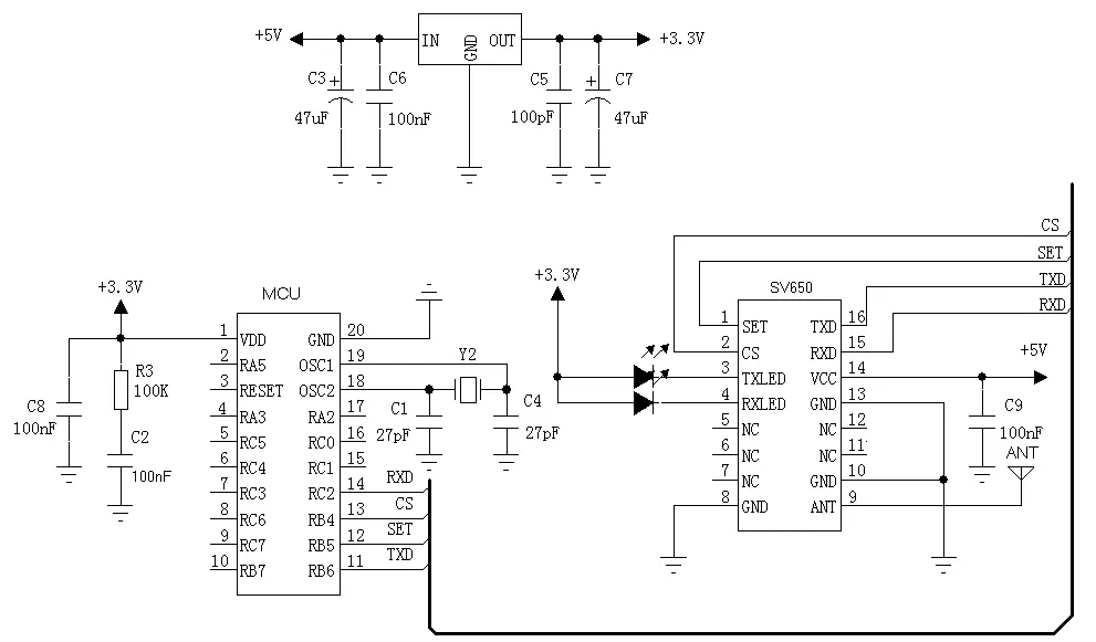 Схема применения модуля приемопередатчика UART RF SV650 Схема применения модуля приемопередатчика UART RF SV650