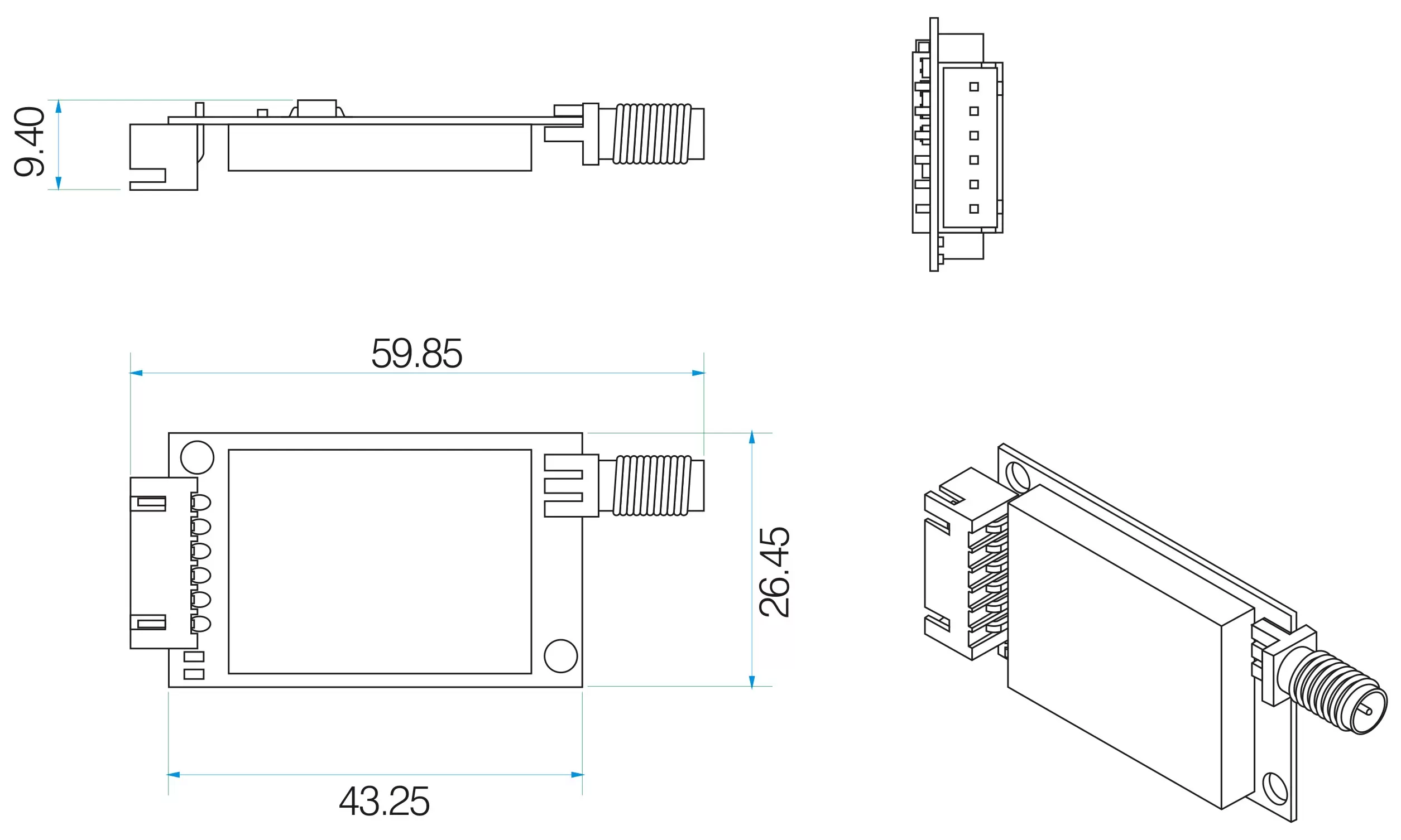 Механические размеры беспроводных модулей Mesh Network Uart RF SV611 Механические размеры беспроводных модулей Mesh Network Uart RF SV611