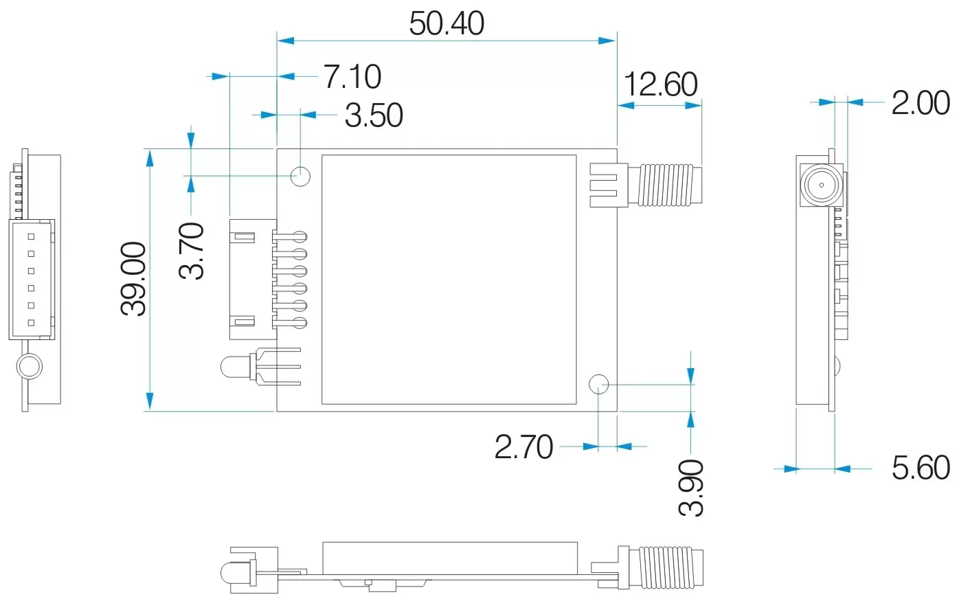 Механические размеры беспроводных модулей Mesh Network Uart RF SV651 Механические размеры беспроводных модулей Mesh Network Uart RF SV651