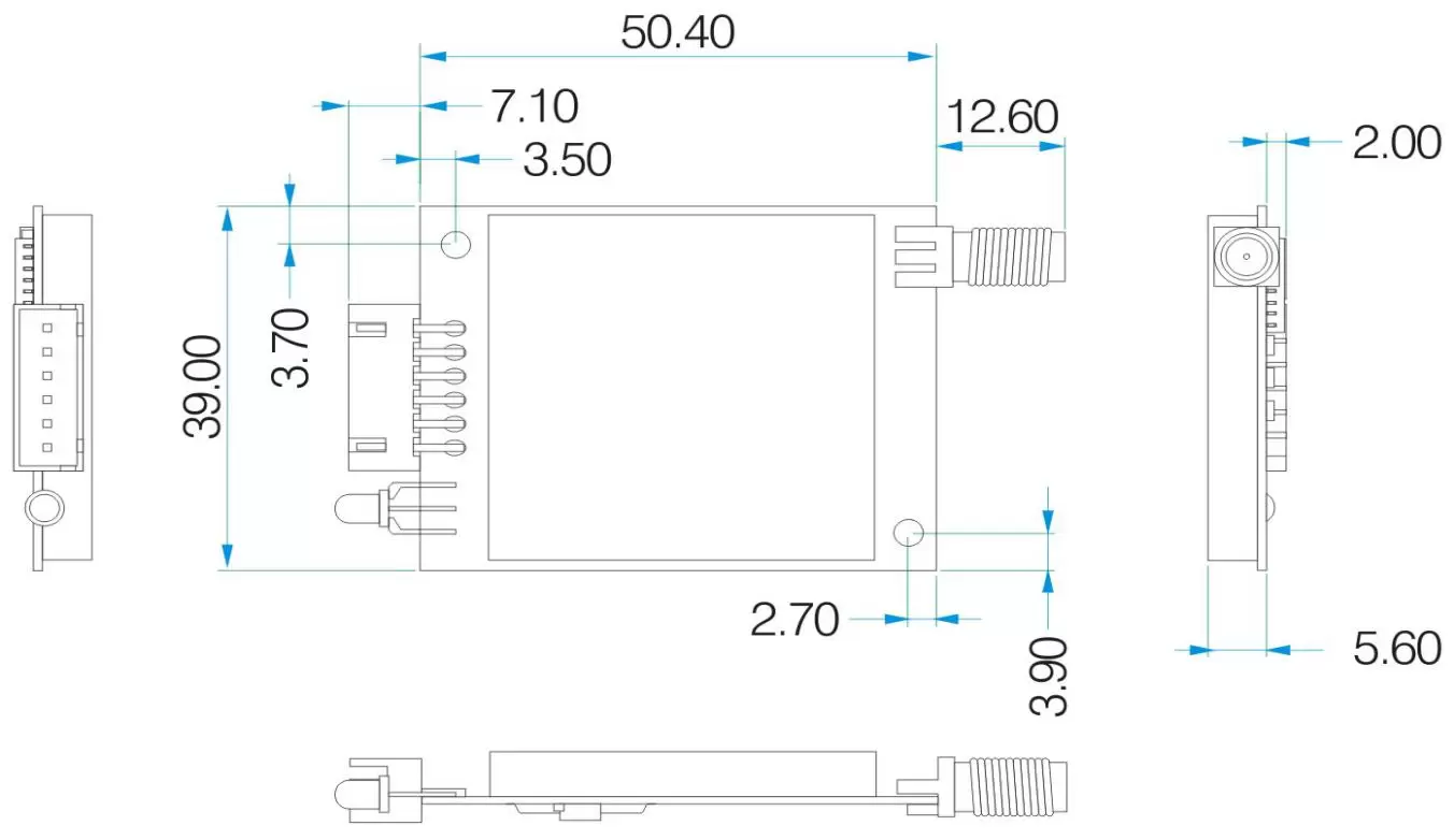 Механические размеры UART RF-модуля SV6500Pro
