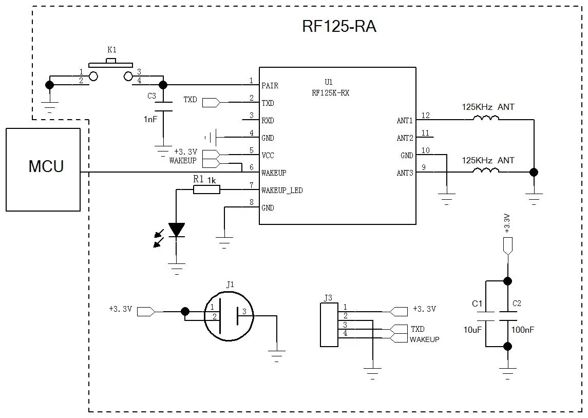 Схема применения подключения приемного модуля RF125-RX