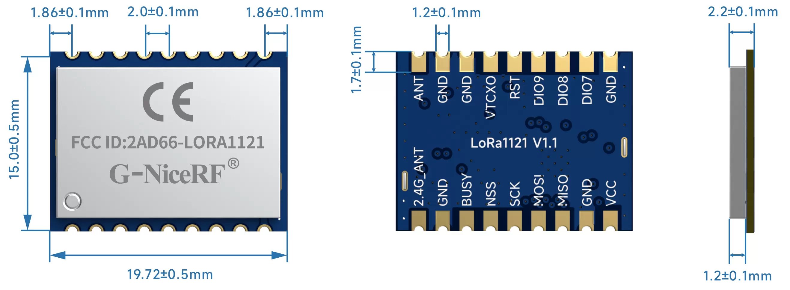 Размер модуля lora lora1121