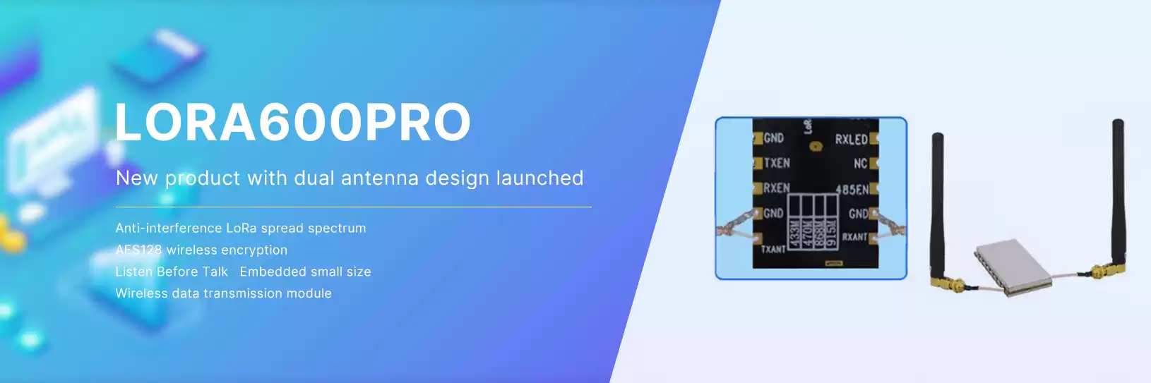 Радиочастотный модуль LoRa Uart с двойной антенной LoRa600Pro