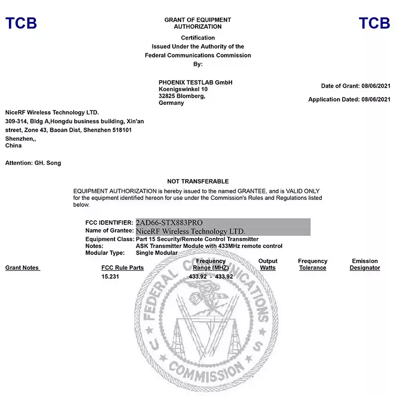 Модуль ASK STX883PRO прошел сертификацию FCC.