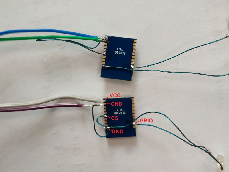 Модуль BLE BLE5101, проводка голой платы, вид сзади