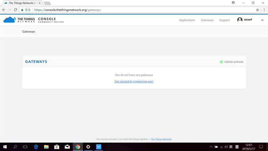 Нажмите ШЛЮЗЫ, чтобы зарегистрировать шлюз LoRaWAN.