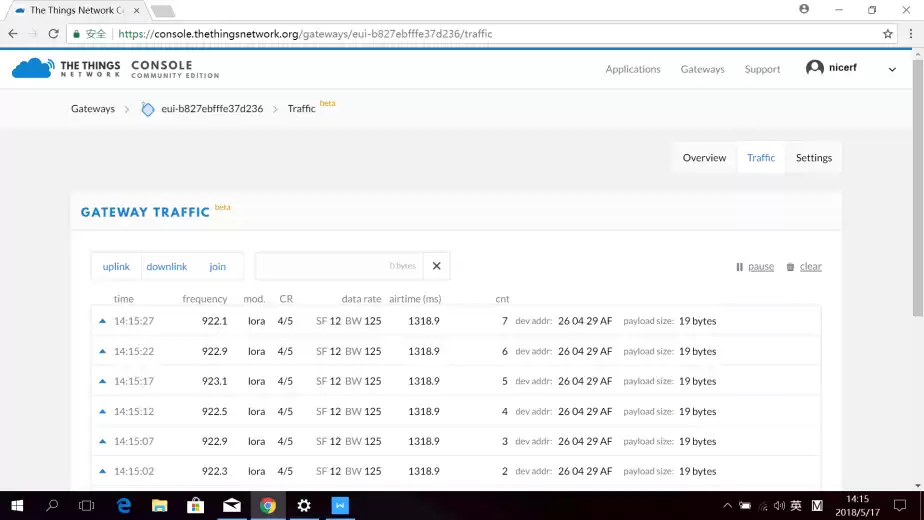 Включите узел, и мы увидим обновление данных на странице трафика.