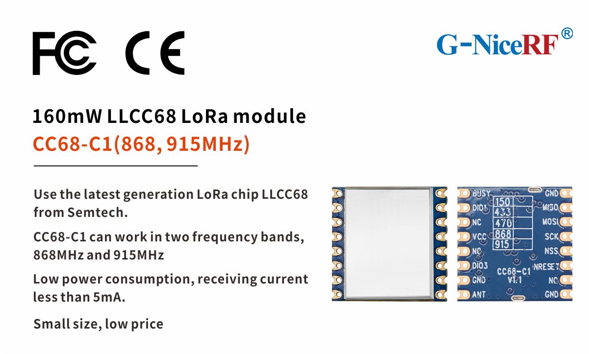 Модуль LLCC68 LoRa CC68-C1 прошел сертификацию CE-RED и FCC ID.