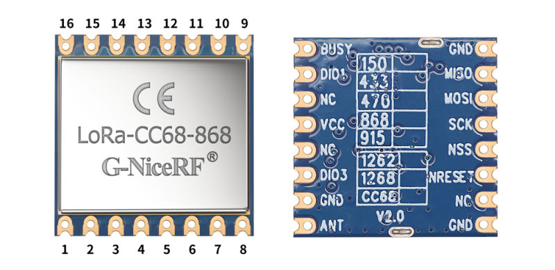 Контакты модуля LLCC68 LoRa LoRa-CC68