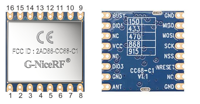 Контакты модуля LLCC68 LoRa CC68-C1