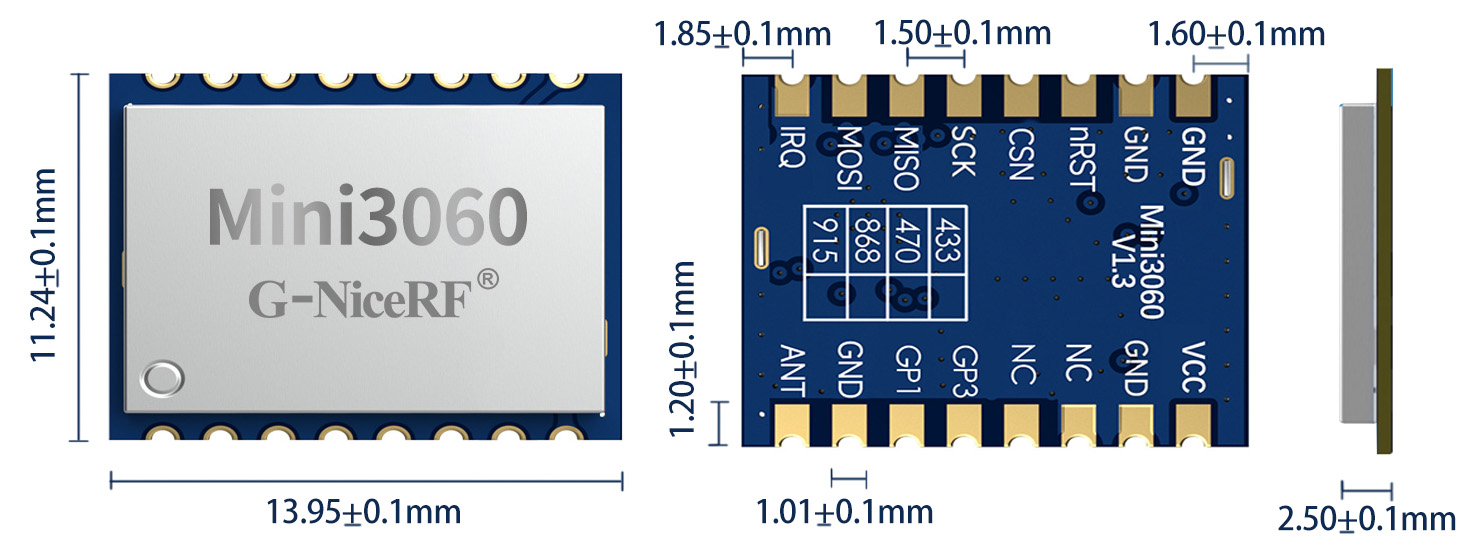 Размер беспроводного коммуникационного модуля Mini3060