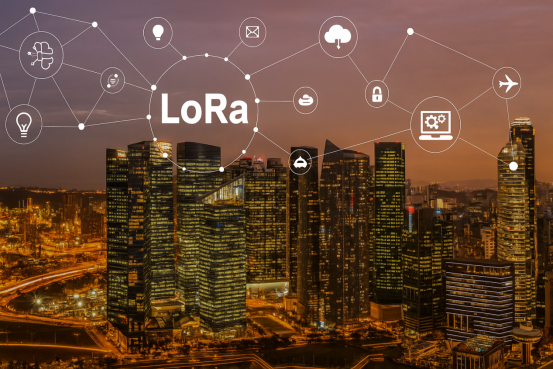 Графическое изображение сети «умного города», символизирующее технологию LoRa IoT.