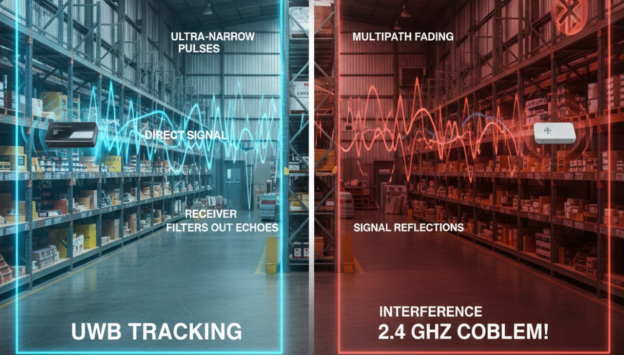 Превосходная защита от помех UWB на складах.