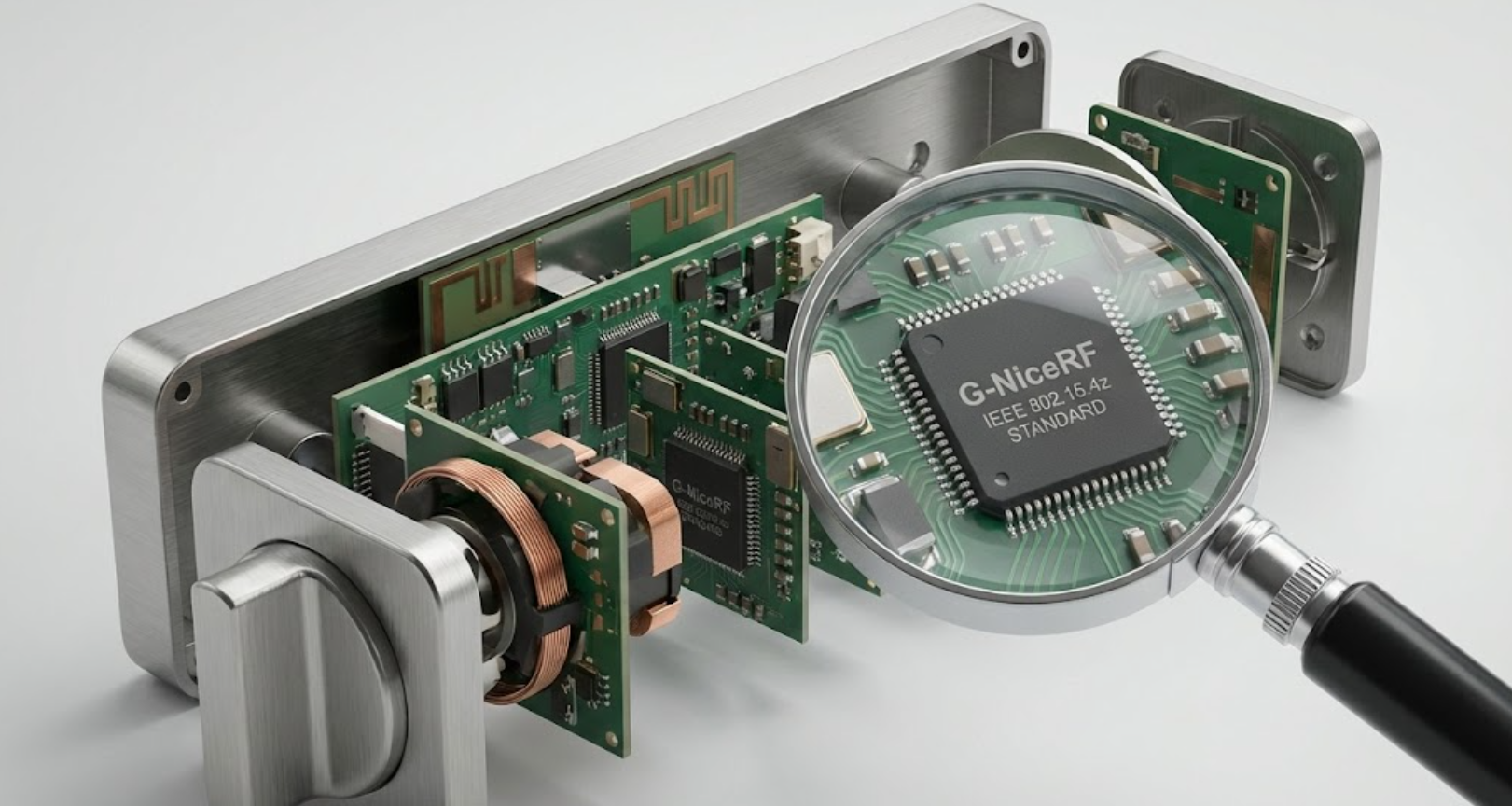 Разборка компонентов интеллектуального замка UWB и микросхемы IEEE.