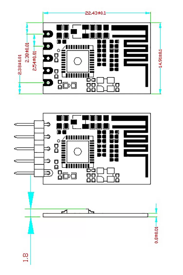 Механические размеры модуля BLE 4.0 UART BLE RF2541