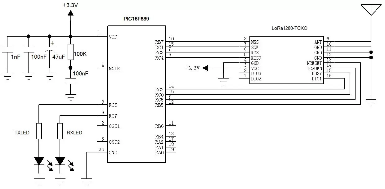 Схема применения беспроводного модуля LoRa с диапазоном 2,4 ГГц SX1280/SX1281 TCXO LoRa128X - T