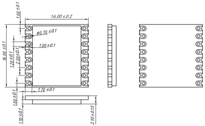 Механические размеры беспроводного модуля LoRa LoRa128X - T с диапазоном 2,4 ГГц SX1280/SX1281 TCXO