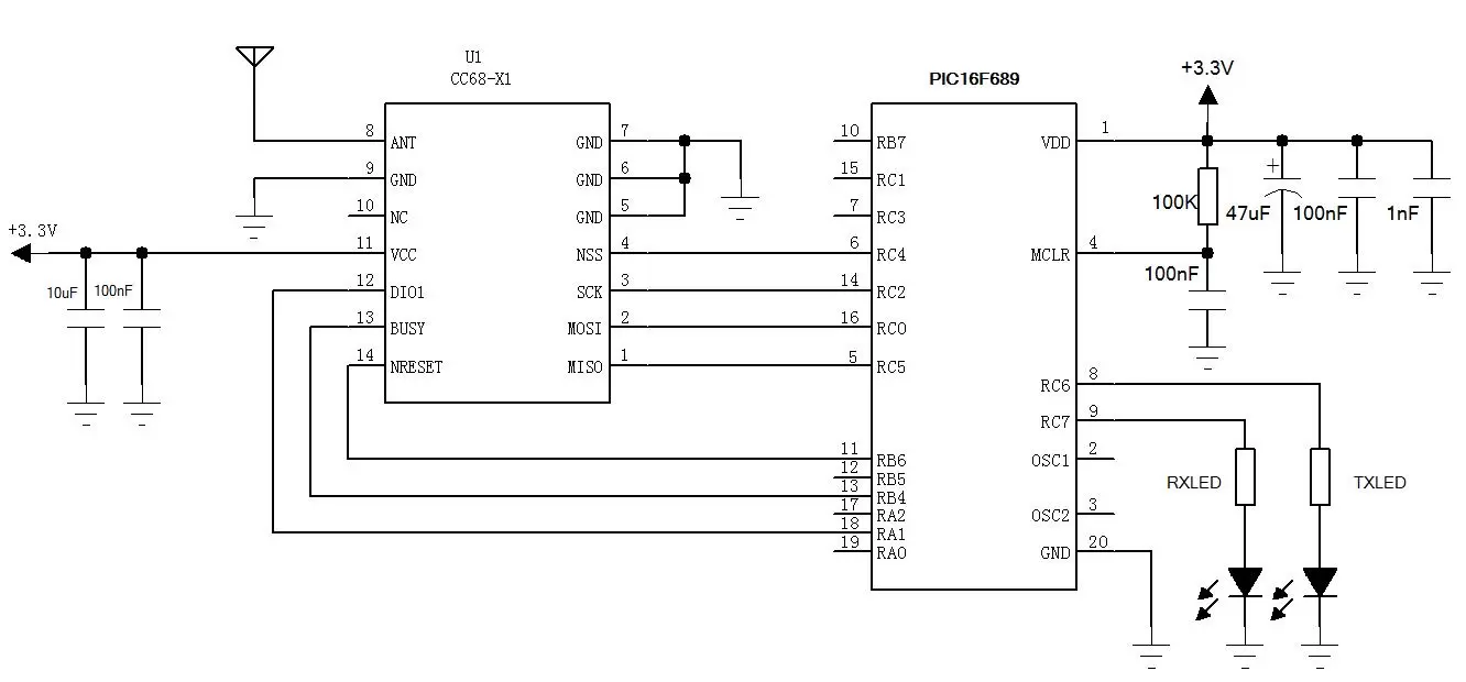 Схема применения беспроводного модуля LoRa-CC68-X1.