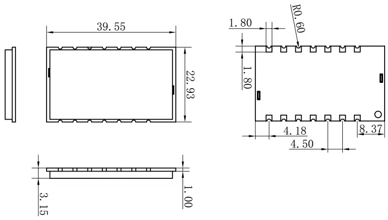 Механические размеры беспроводного UART LoRa модуля LoRaStar610