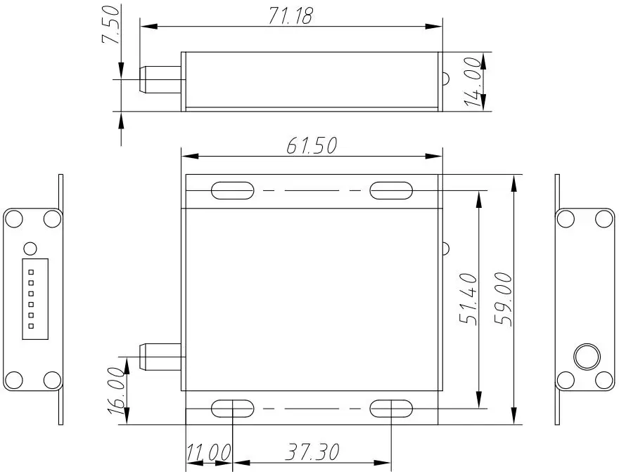 Механические размеры беспроводного UART LoRa модуля LoRaStar6102