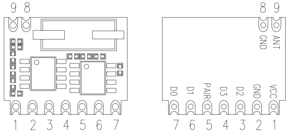 Определение контактов беспроводного модуля приемника ASK SRX885