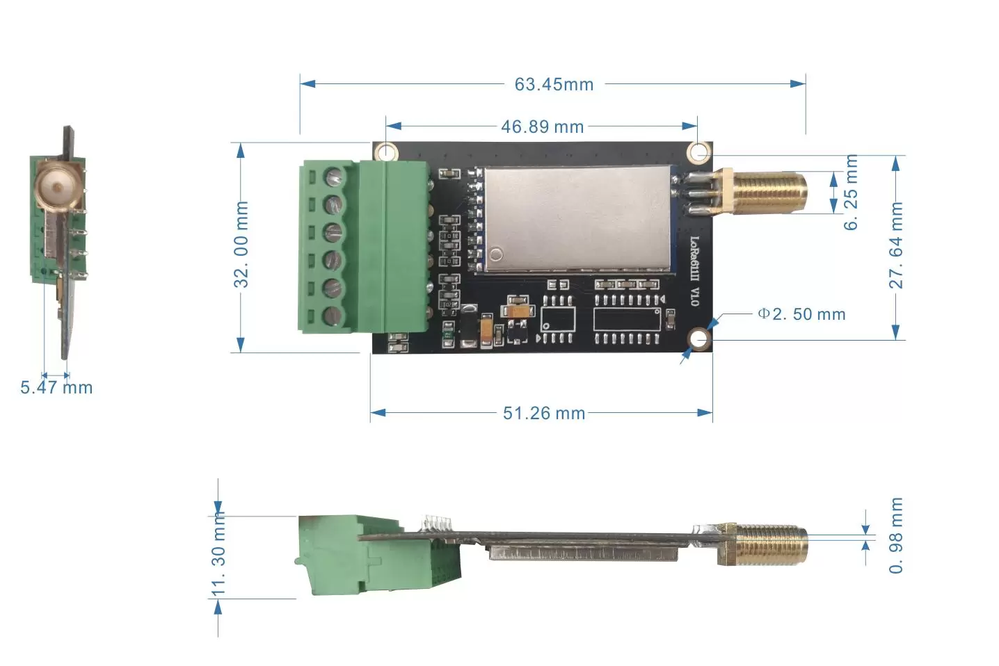 Механические размеры беспроводного модуля LoRa611II