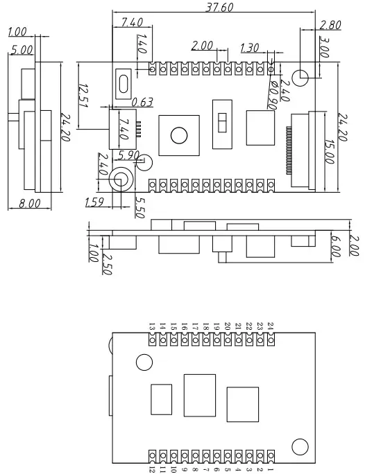 Механические размеры беспроводного модуля DMR858S.